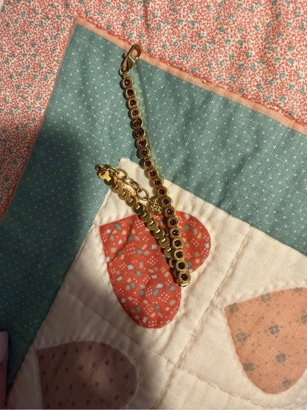 Rustic Cuff Gold Bracelet with Red Stone Accents